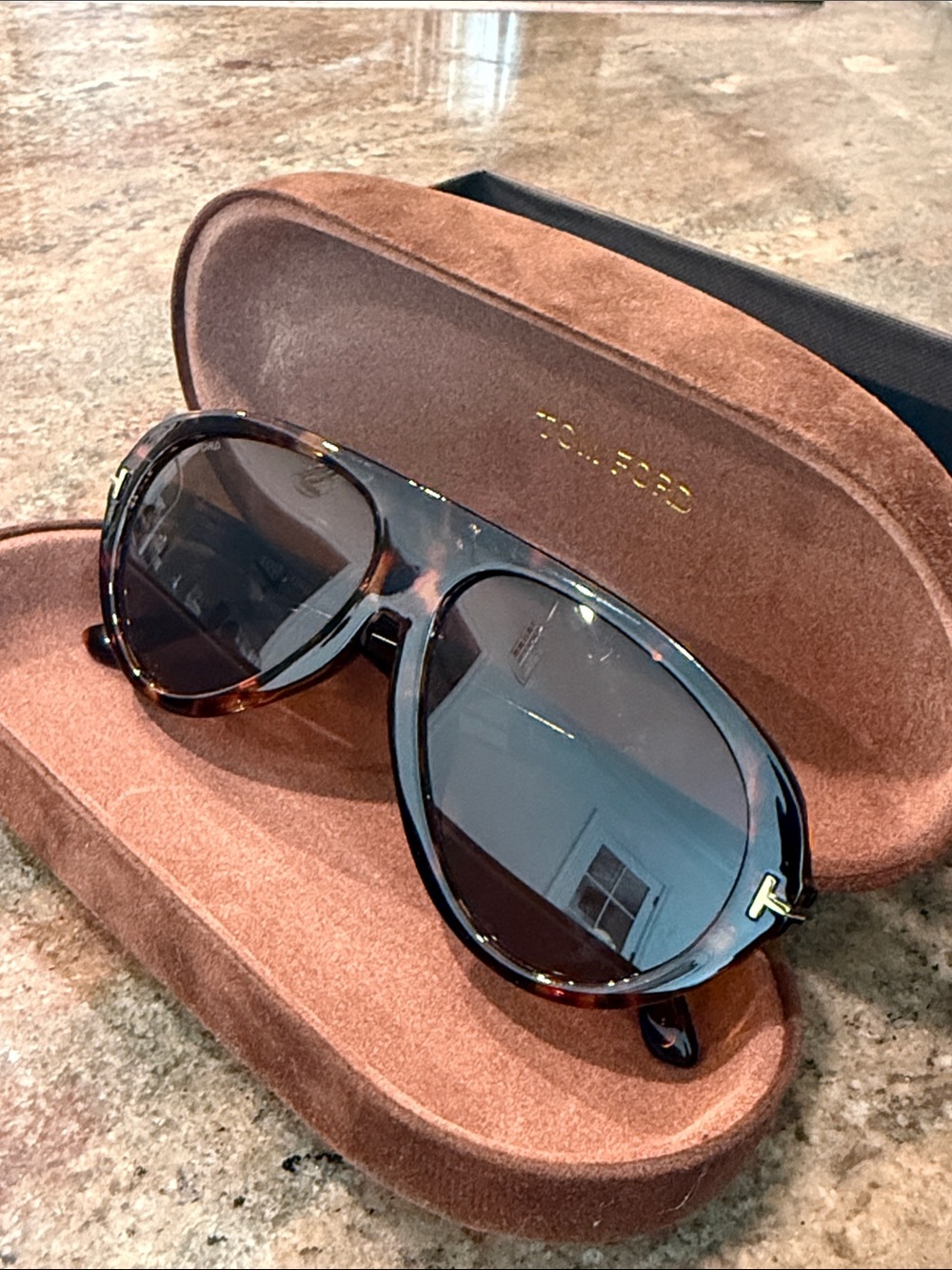 Tom Ford Tortoise Shell Aviator Sunglasses with Brown Lenses - Picture 5 of 7